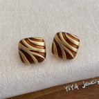 Gold Thick Zebra Pattern Square Stud Earrings