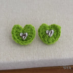 Green Love Wool Earrings
