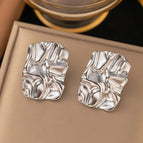 2 [Ag74] Rectangular Pleated Earrings Steel Color