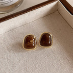 Brown Geometric Square Ear Studs