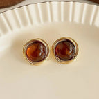 Brown Round Geometric Stud Earrings-2.2cm, ES21410-2