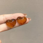925 Silver Needle-Brown Love Heart Stud Earrings (B34-25）-