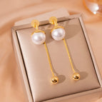 19# Gold-White Pearl Tassel (Real Gold Plating)