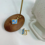 Blue Square 3 Flower Ear Clips