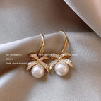 9# Gold Bow Pearl Earrings