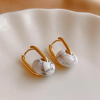 73# Ear Clip-Gold/1.3*1.1cm-White Artificial Stone Circle