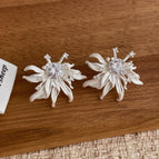 Large Silver Zircon Flower Stud Earrings B-164