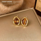 14#Water Drop Tiger Eye Stone Earrings