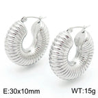 B Thread Hollow Earrings-Steel Color Ke109515-WGMW