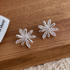 Silver Zircon Flower Earrings L-17