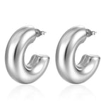 Bold C- Shaped Hollow Earrings Steel Color