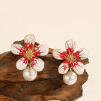 Fresh Floral Oil Drop Earrings - Red