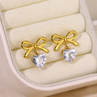 Love Heart Bow Tie Zircon Ear Studs