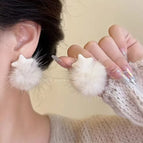 White Plush Star Earrings