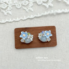 Gold Plating-Blue Crystal Zircon Flower Ear Studs