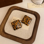 925 Silver Needle-Brown Leopard Printed Large Square Stud Earrings (Bb3025)-