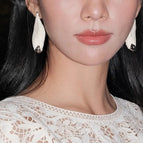 2409133A White Curled Leaf Earrings (S925 Silver Needle)