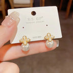 No. 66 Opal Flower Pearl Stud Earrings (Thickened Real Gold Plating)
