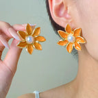 Painting Oil Pearl Flower Earrings ~ X381