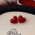 2# Angola Red Heart-Shaped Ear Studs 2cm