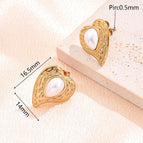 16.5x14mm (Needle Thickness:0.8mm) / Acrylic Imitation Pearl Embossed Love Heart Earrings (Gold) / 1 Pair/Package