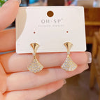 No. 25 Micro-Inlaid Fan Shaped Stud Earrings (Thick Real Gold Color)