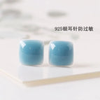 Square Light Blue 925 Silver Needle