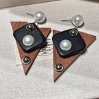 2511223 Pearl Black Wooden Color Block Triangle Earrings (S925 Silver Needle)