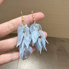 Sweet Blue Resin Petal Tassel Ear Hooks