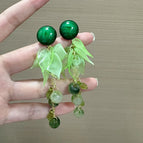 Casual resin petal tassel beaded stud earrings