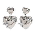 Size Heart-Shaped Multi-Part Pentagram Stud Earrings-Steel Color