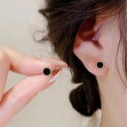 Round Black Gold Stud Earrings