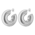 Thread Hollow C- Shaped Earrings Steel Color MS-112