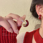 E549 Wine Red Pattern C Ring / 925 Silver