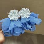 Forest Style White Gardenia Blue Mesh Petal Earrings