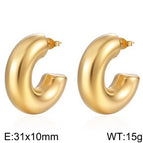 round C- Shaped Hollow Earrings Gold Ke109517-WGMW