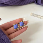 Square Gold-Edged Bead Stud Earrings