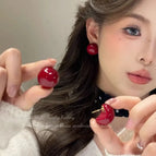Red Bite Pearl Stud Earrings (Thickened Real Gold Plating)