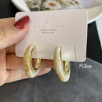 2565 Gold Edge Acetate C-shaped Hook Earrings Khaki 925 Silver Needle