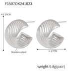 F1507-Steel C- Shaped Textured Earrings