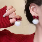 Bow Wool Ball Ear Studs【Flocking】