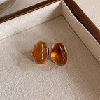 French Irregular Amber Ear Studs