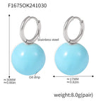 F1675-Steel Color Light Blue Enamel Earrings