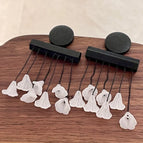 2512029 Black Wood White Matte Flower Tassel Earrings (S925 Silver Needle)
