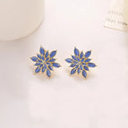 416-Double-Layer Flower Dripping Stud Earrings【Blue】