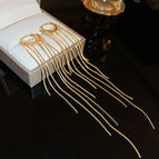 46# Ear Clip-Golden Water Drop Tassel (Real Gold Plating)