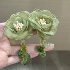 Fairy camellia tassel beaded stud earrings