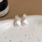 61#Irregular pearl mesh diamond high-end earrings