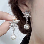 Snowflake christmas pearl earrings