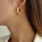 French Twisted Coarse Earrings Gold Pair